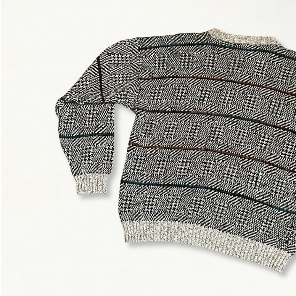 Vintage 90s Etchings Heavy Knit Crewneck Sweater Large Striped Optical Illusion - Picture 11 of 16